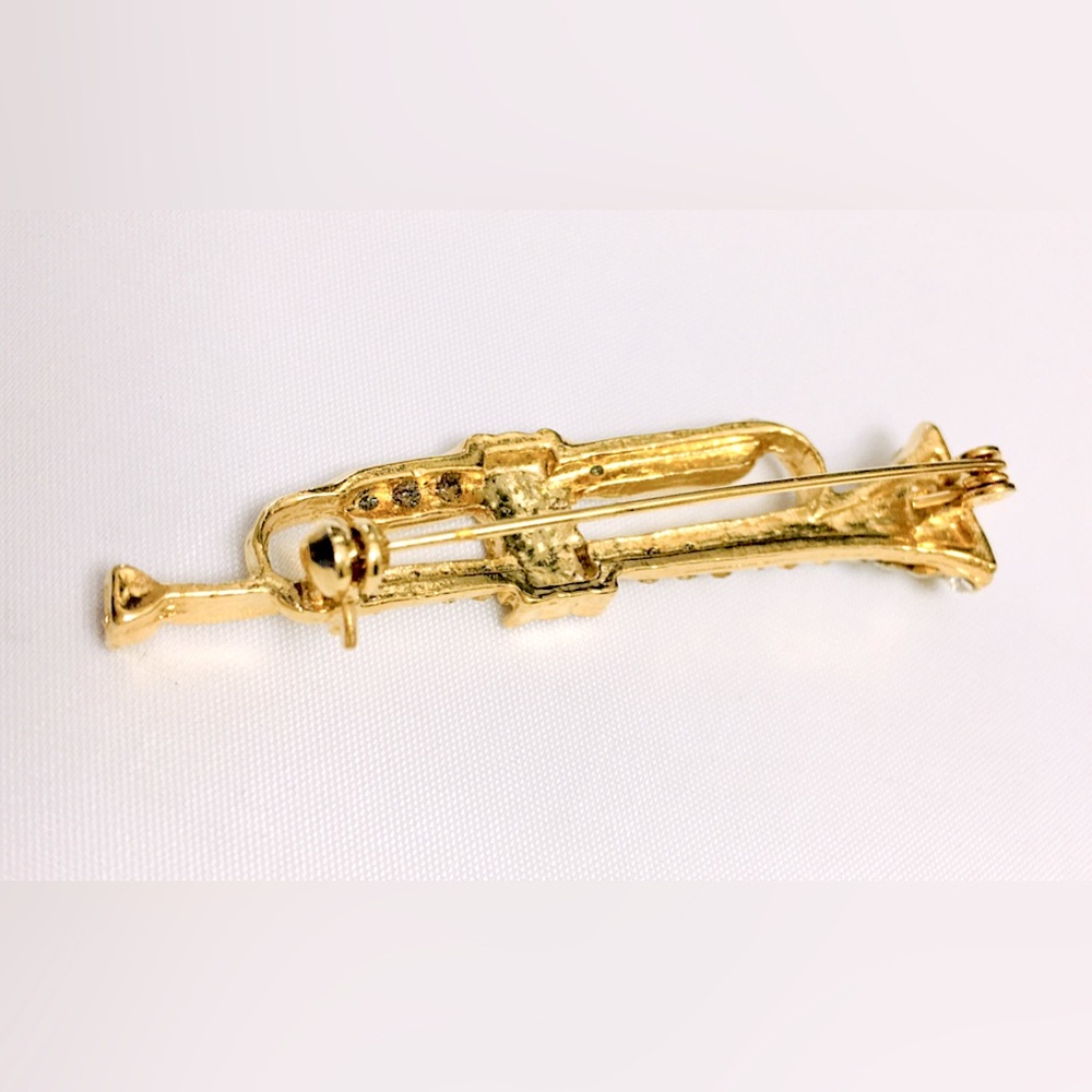 Gold Rhinestone Trumpet Brooch - Picture 3 of 5